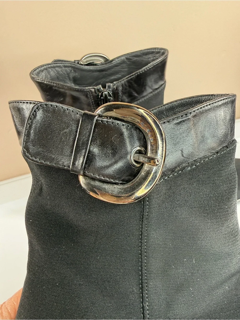Stuart Weitzman Black Stretch Buckle Ankle Boots Square Toe 9.5 M Made Spain